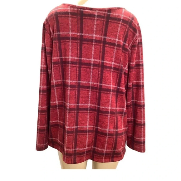 NY Collection Size 2X Red Checkered Long Sleeve Shirt. New With Tags - Picture 3 of 8